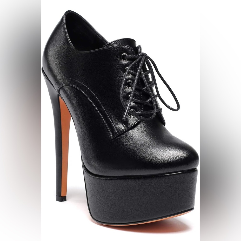 Women's Round Toe Lace Up Ankle Boots Platform High Heel Pumps